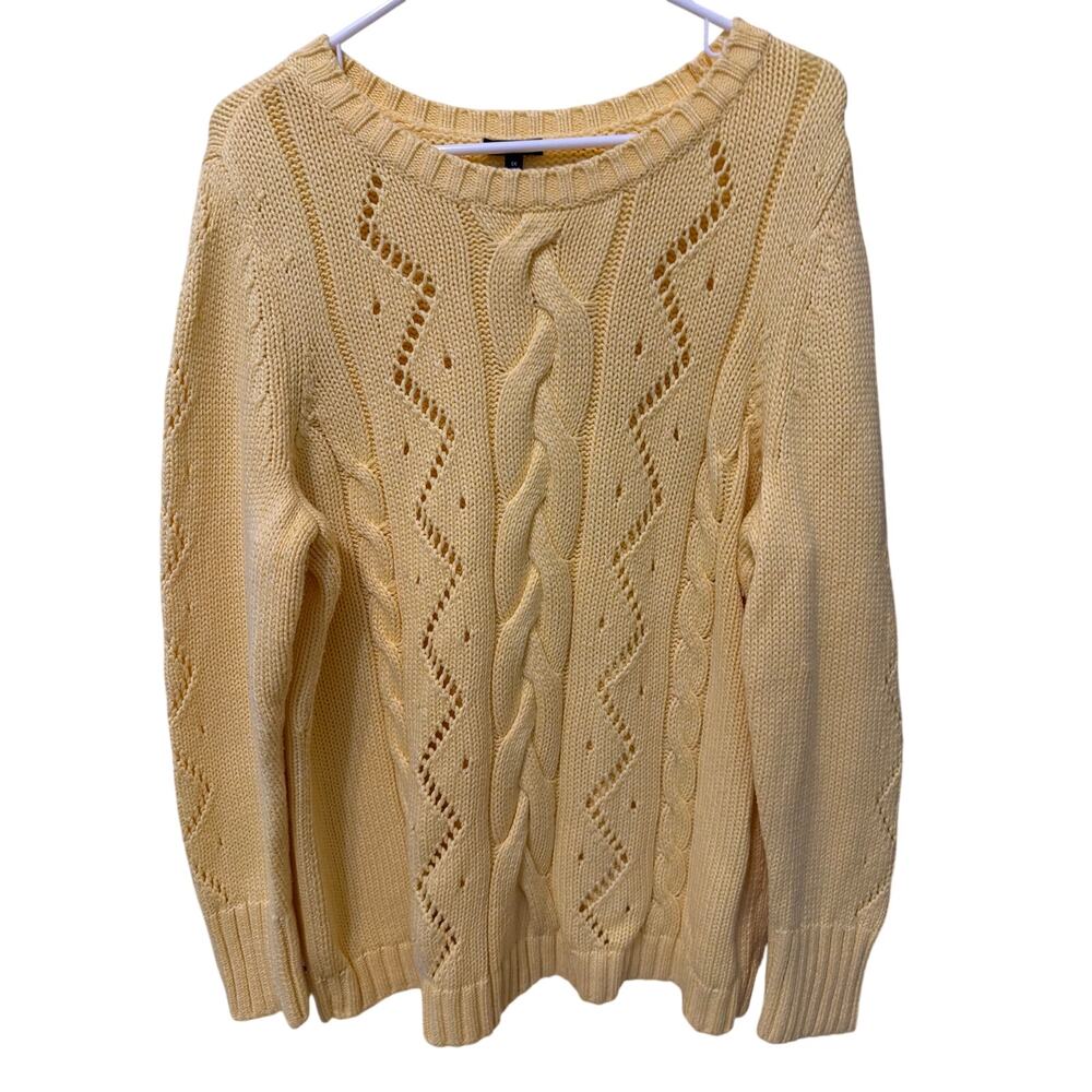Talbots Yellow Sweater Women's Size XL Cable Knit Cotton Blend Preppy Beachy